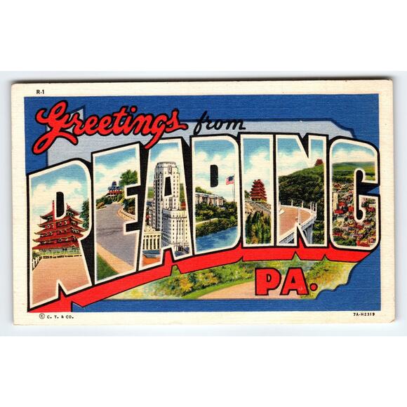 Vintage Greetings from Reading PA Linen Postcard by Curt Teich - Picture 1 of 2